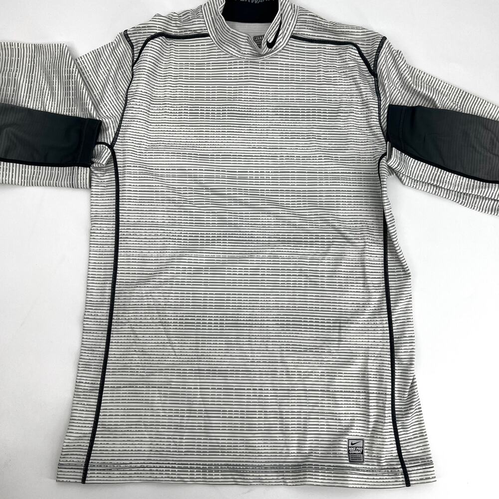 Nike Pro Combat Mens Gray Black Performance Dri-Fit Pullover Size M Preowned